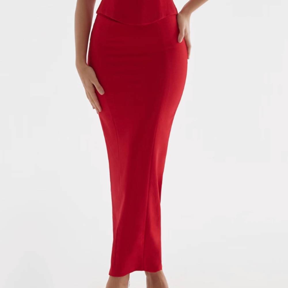 HOUSE OF CB Nayara Red Rose Maxi Skirt Size M